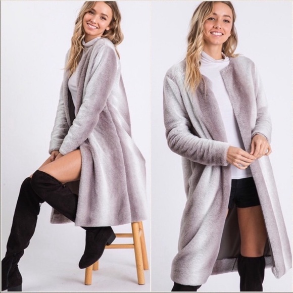 Gray ombré faux fur duster - Picture 3 of 3